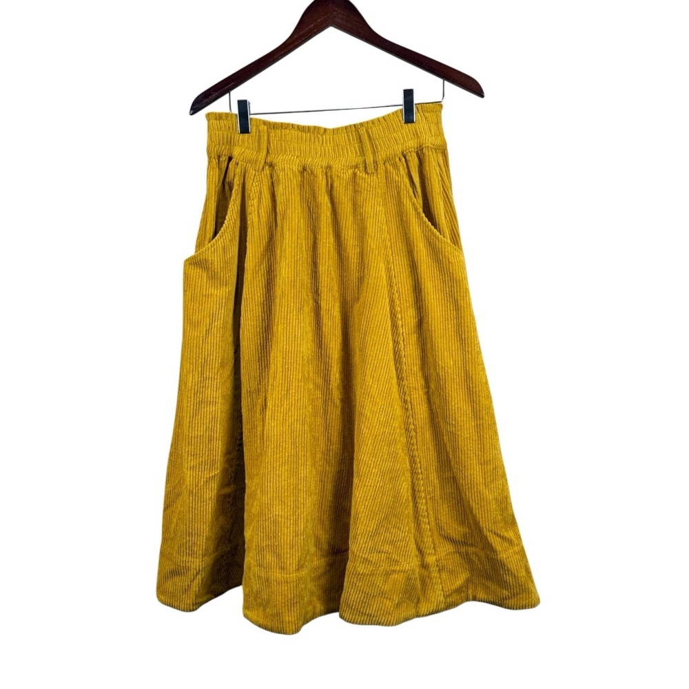 A Loves A Corduroy Skirt Womens Medium Gold‎ Mustard Pleated Midi NWT $89